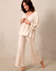 Blush Floret Tie-Top Long-Sleeve Women’s Sleep Set