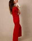Red Pointelle Short-Sleeve Women’s Sleep Set