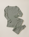 Mist pointelle ribbed pajama set on a beige background