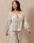 Bleu Toile Tie-Top Long-Sleeve Women’s Sleep Set