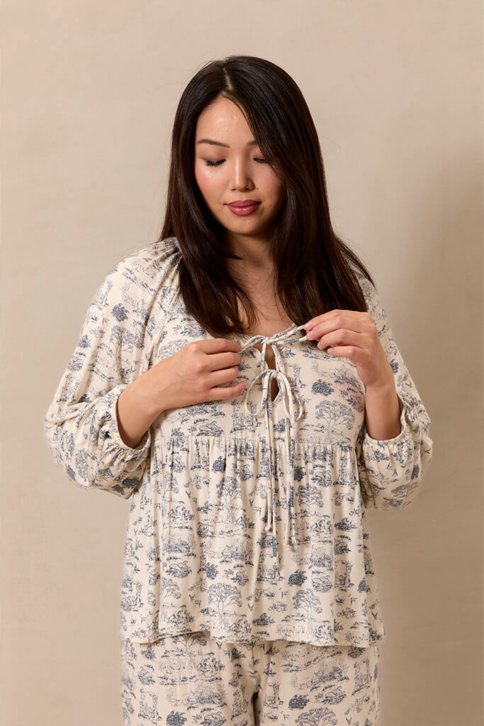 Bleu Toile Tie-Top Long-Sleeve Women’s Sleep Set