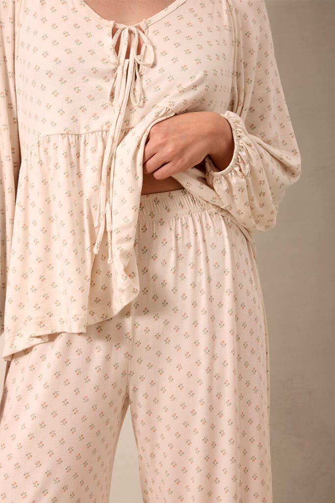Blush Floret Tie-Top Long-Sleeve Women’s Sleep Set