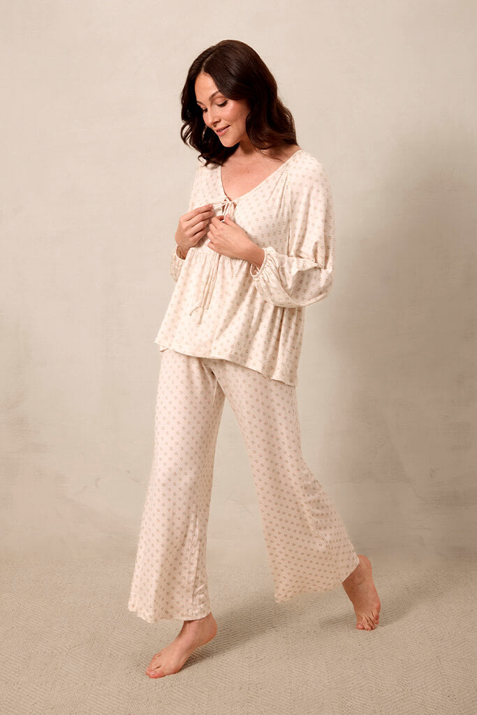 Blush Floret Tie-Top Long-Sleeve Women’s Sleep Set