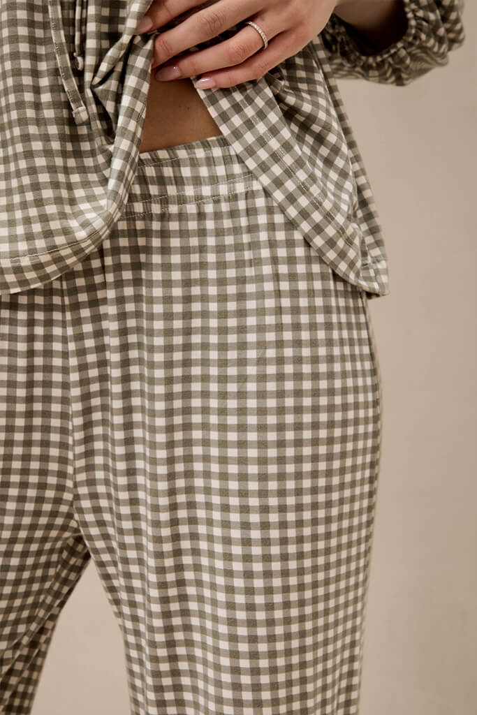 Green Gingham Tie-Top Long-Sleeve Women’s Sleep Set