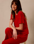 Red Pointelle Short-Sleeve Women’s Sleep Set