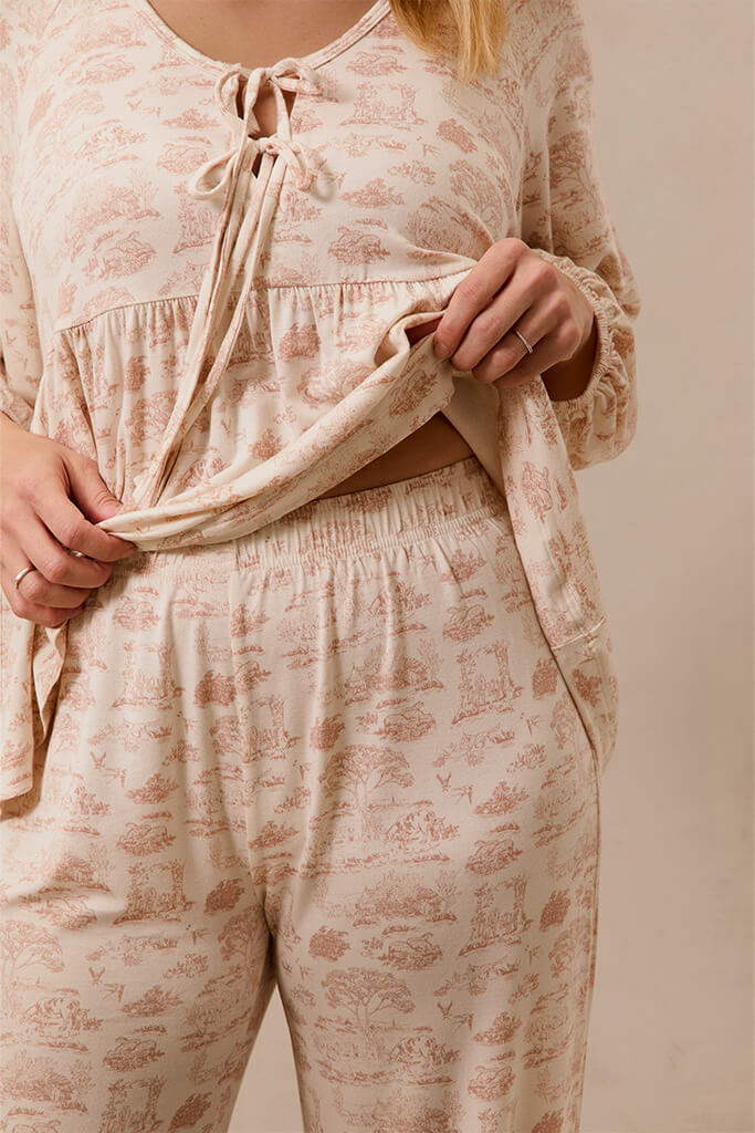 Rose Toile Tie-Top Long-Sleeve Women’s Sleep Set