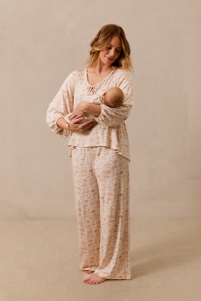 Rose Toile Tie-Top Long-Sleeve Women’s Sleep Set