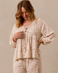 Rose Toile Tie-Top Long-Sleeve Women’s Sleep Set
