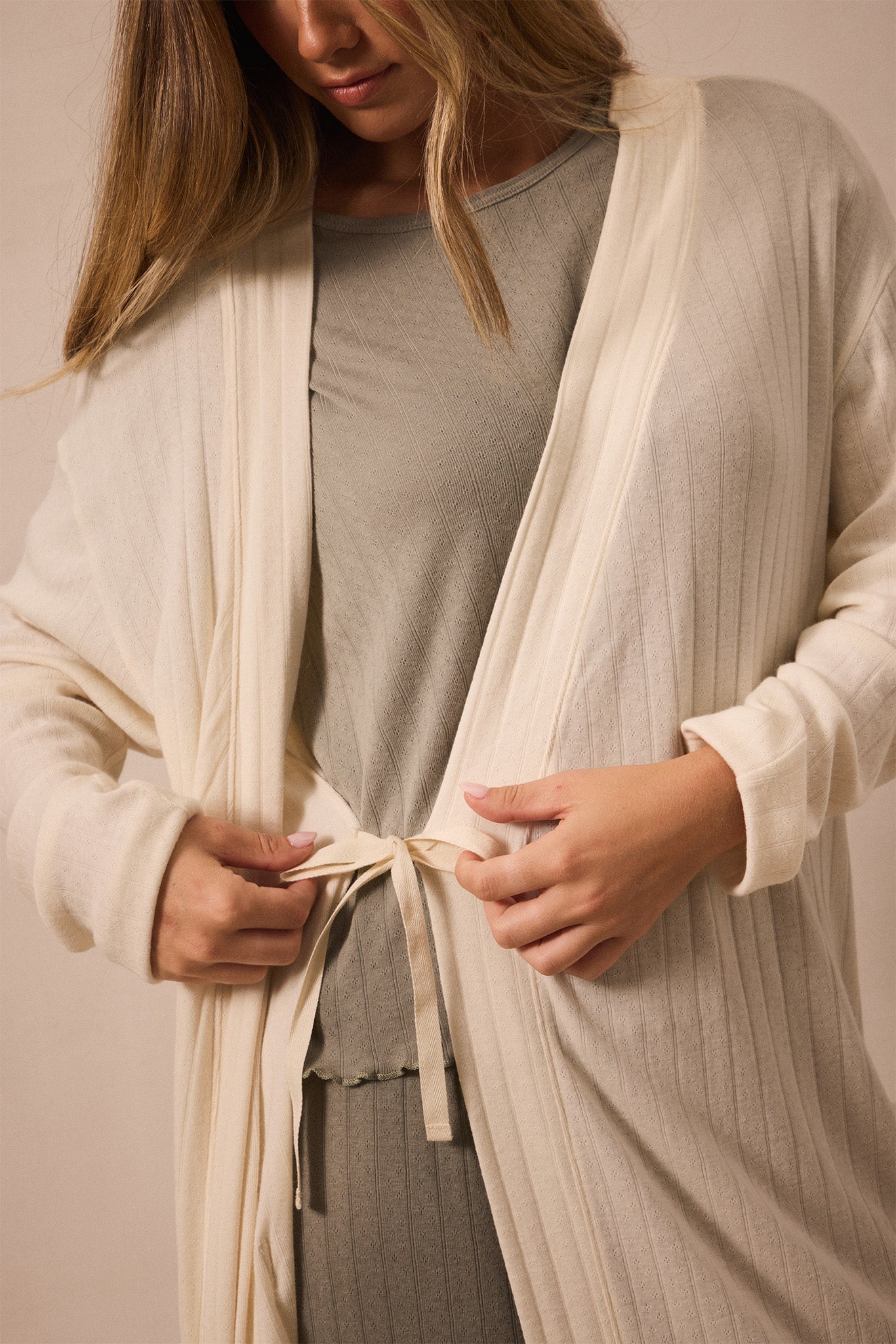 Cream Pointelle Robe