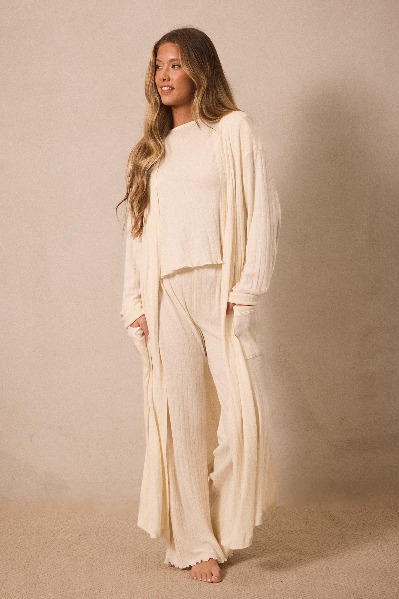 Cream Pointelle Robe