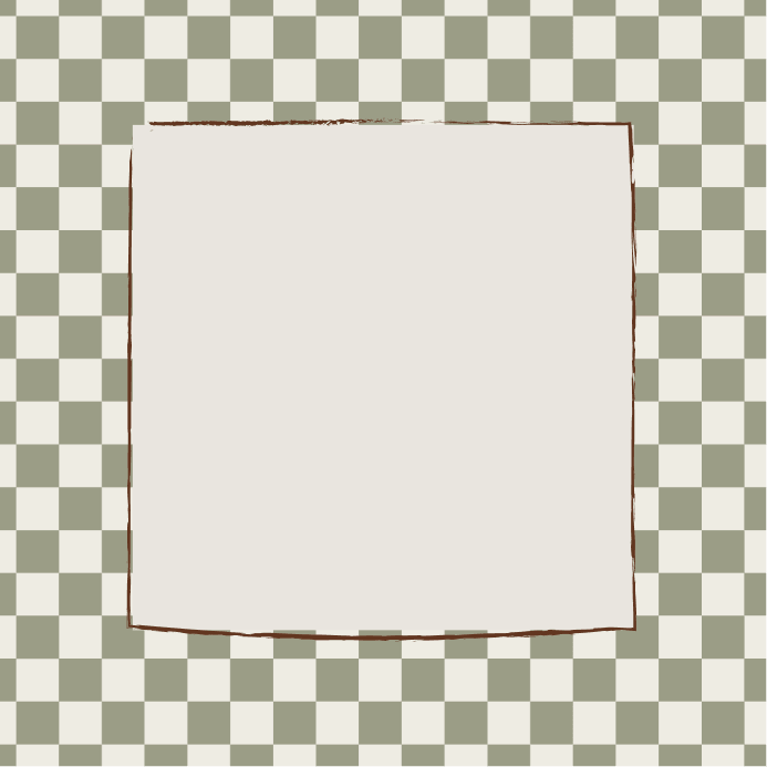 Square white paper with rough edges on green and white checkerboard background.