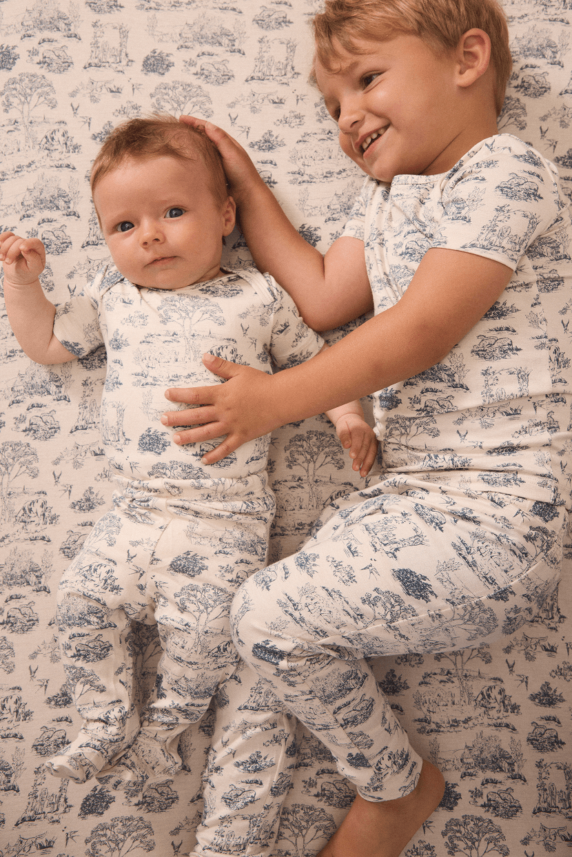 Bleu Toile Short-Sleeve Baby Sleep Set