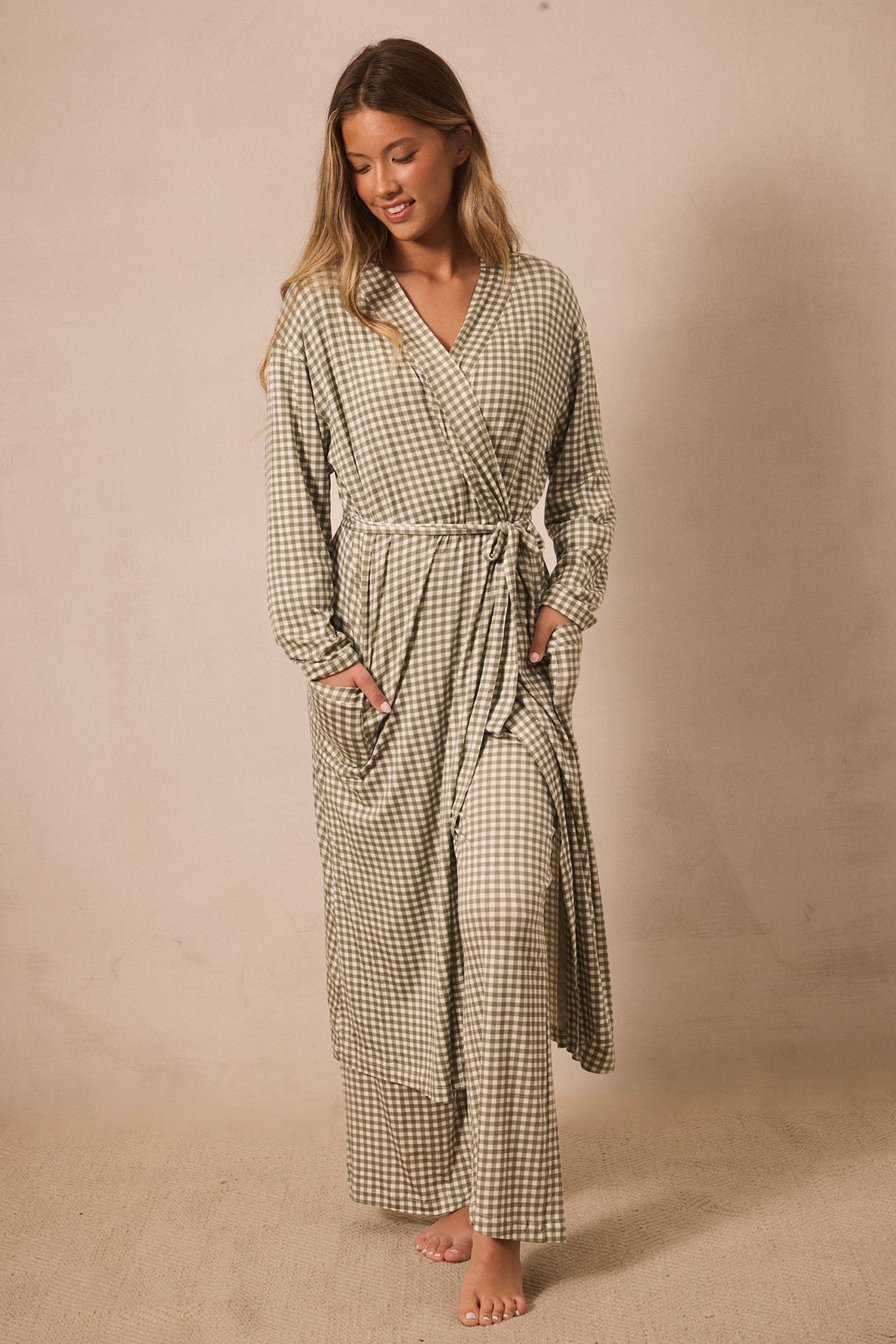 Image of the Solly Baby Green Gingham Robe