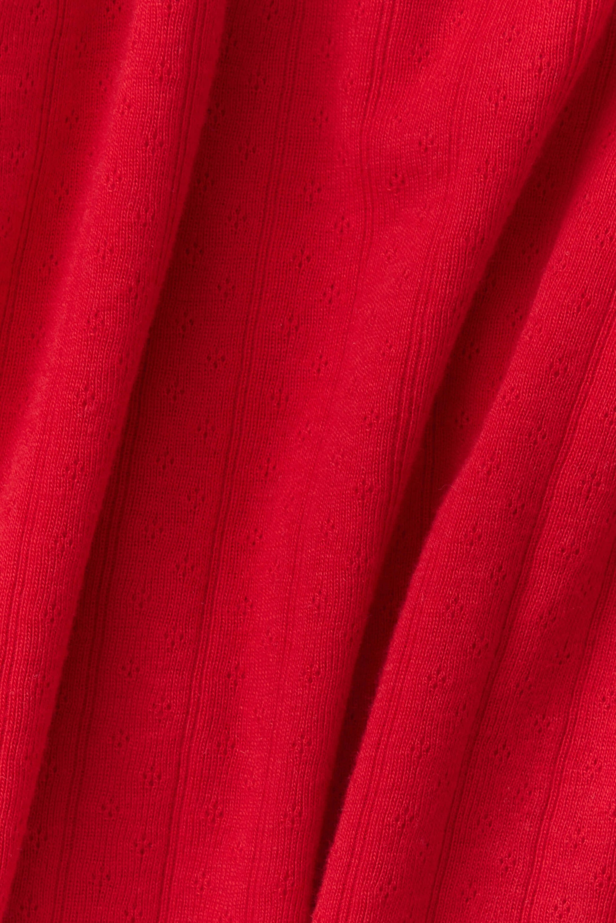 Close-up of red fabric with visible pointelle texture