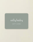 Gray Solly Baby gift card with white lowercase text on a plain light background