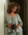 Green Gingham Tie-Top Long-Sleeve Women’s Sleep Set